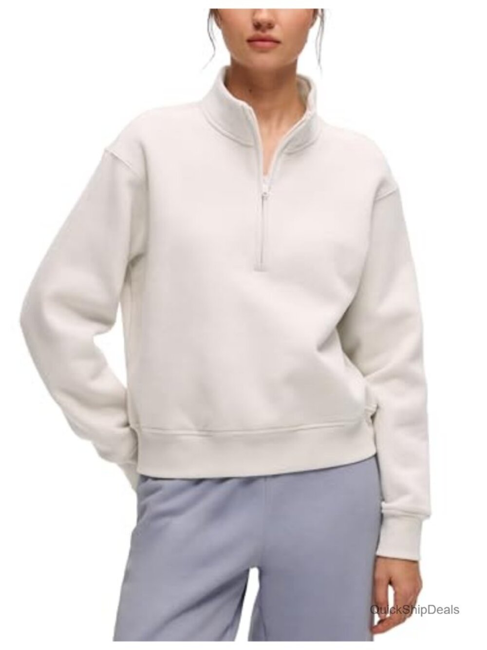 Fleece Lined Half Zip Sweatshirt - Cotton Blend Heavyweight Pullover